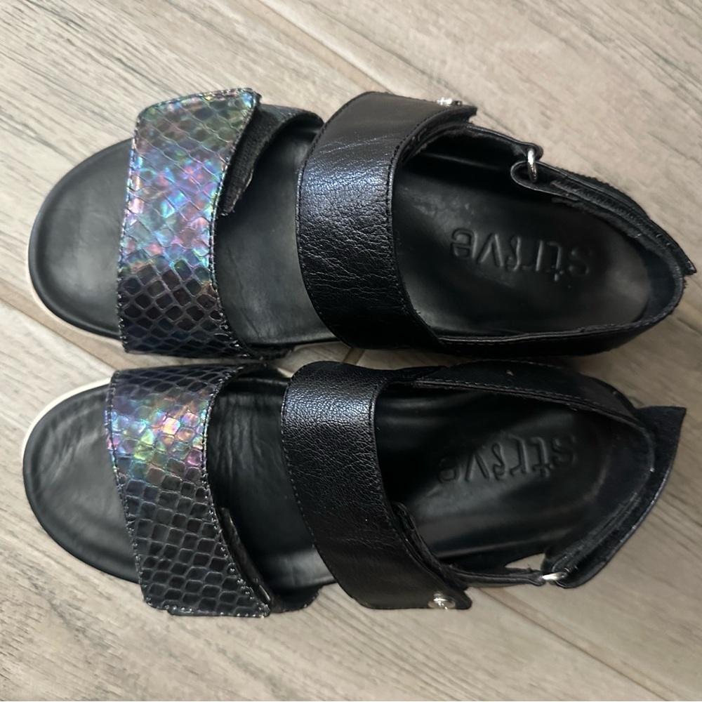 Trendy Black and Iridescent Leather Sandals by Strive